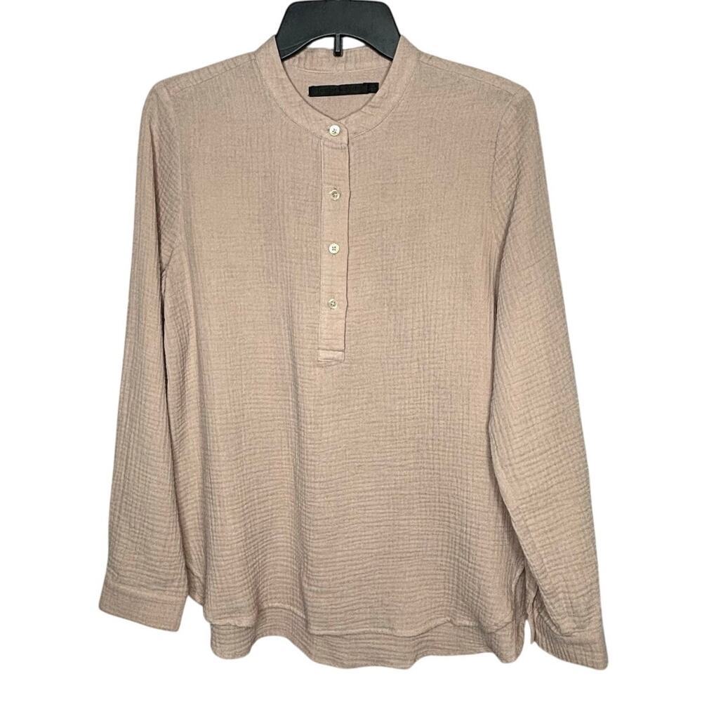 Jenni Kayne Cypress Cotton Gauze Slub Collarless Quiet Luxury Top Size S